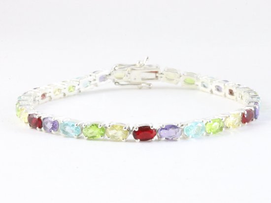 Zilveren tennisarmband met veelkleurige edelstenen afbeelding 1