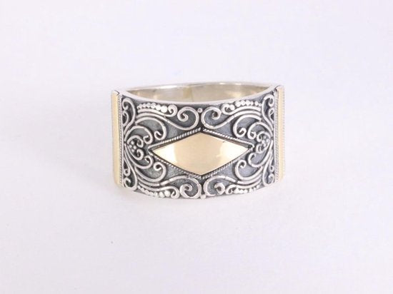 Traditionele bewerkte zilveren ring met 18k gouden decoraties afbeelding 4