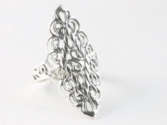 Langwerpige opengewerkte zilveren ring afbeelding 1