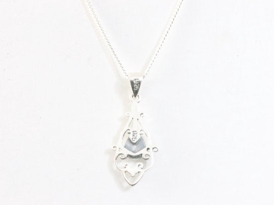 Fijne opengewerkte zilveren hanger met Australische opaal aan ketting afbeelding 3