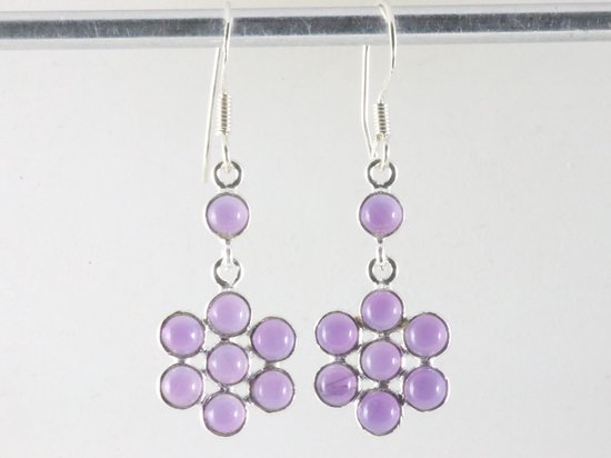 Lange bloemvormige zilveren oorbellen met amethist afbeelding 3