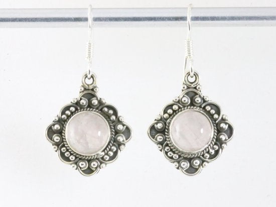 Bewerkte zilveren oorbellen met rozenkwarts afbeelding 4