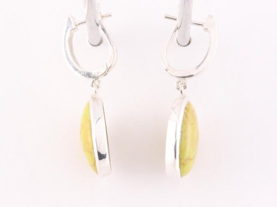 Zilveren oorbellen met appelgroene turkoois afbeelding 2