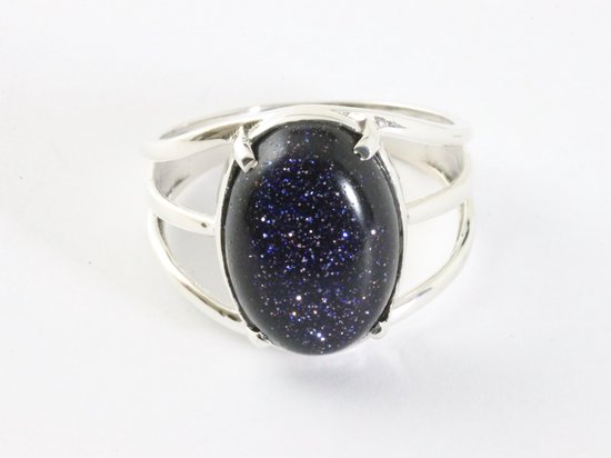 Opengewerkte zilveren ring met blauwe zonnesteen afbeelding 4