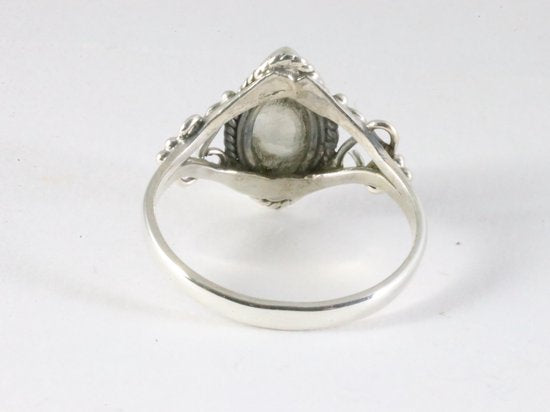 Fijne bewerkte zilveren ring met regenboog maansteen afbeelding 3