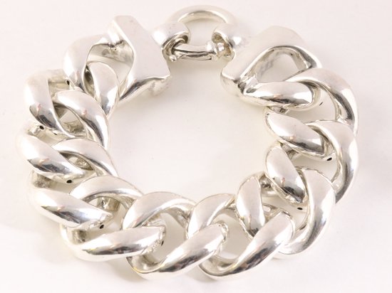 Hoogglans zilveren armband met grote gourmetschakels afbeelding 1