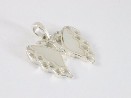 Fijne zilveren vlinder hanger met parelmoer afbeelding 2