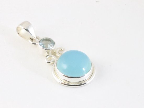 Zilveren hanger met aqua chalcedoon en blauwe topaas afbeelding 2