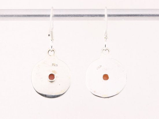 Fijne bewerkte ronde zilveren oorbellen met roze opaal afbeelding 3