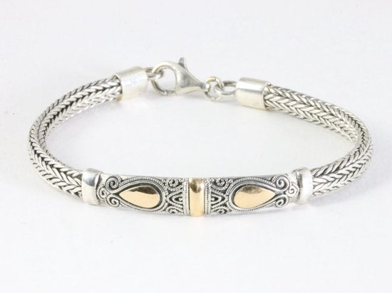 Traditionele zware zilveren snake armband met 18k gouden decoraties afbeelding 1
