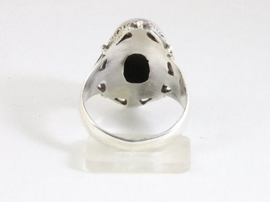 Zware bewerkte zilveren ring met lapis lazuli afbeelding 3