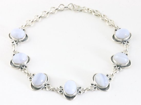 Bewerkte zilveren armband met blauwe lace agaat afbeelding 1