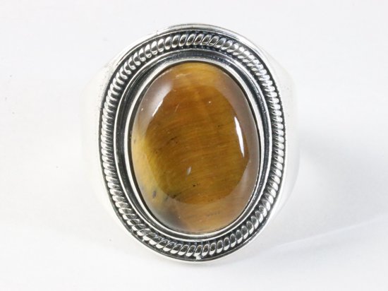 Bewerkte zilveren ring met tijgeroog afbeelding 4