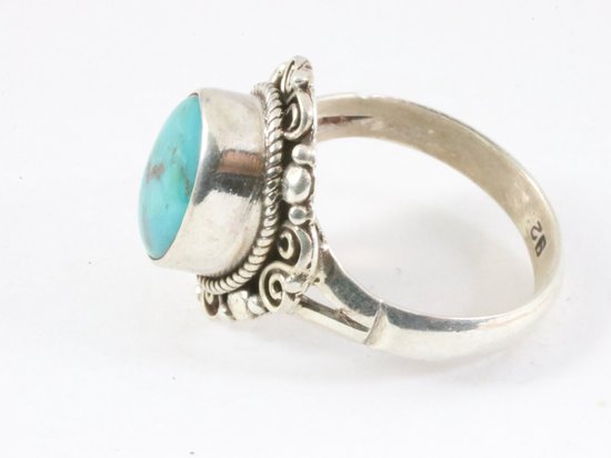 Bewerkte zilveren ring met Tibetaanse blauwe turkoois afbeelding 2