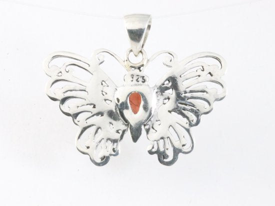Zilveren vlinder hanger met granaat afbeelding 3