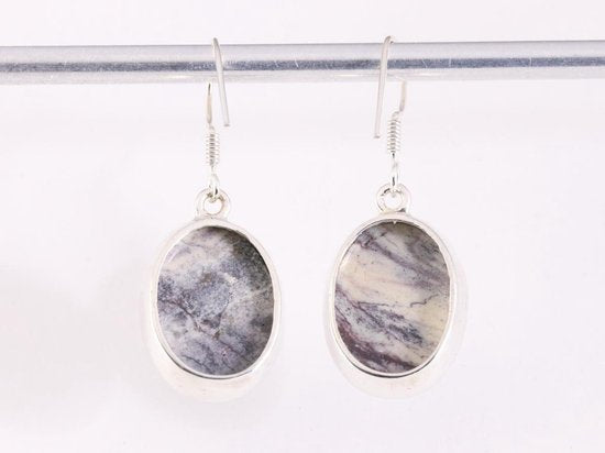 Ovale zilveren oorbellen met porcelein jaspis afbeelding 3