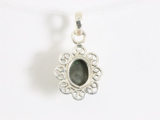 Fijne opengewerkte zilveren hanger met malachiet afbeelding 3