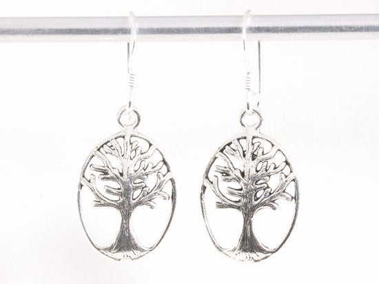 Opengewerkte zilveren oorbellen met levensboom afbeelding 4