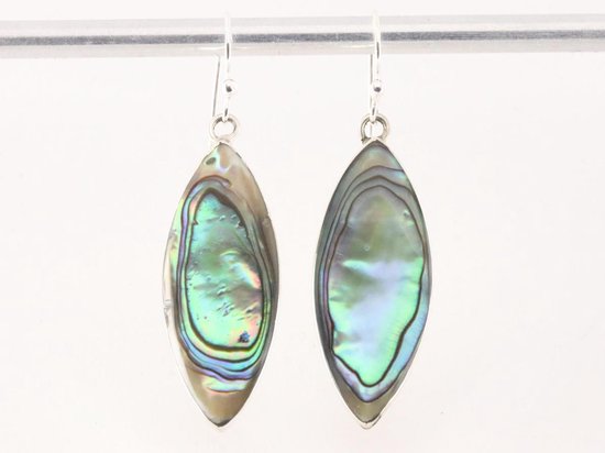 Lange zilveren oorbellen met abalone schelp afbeelding 4