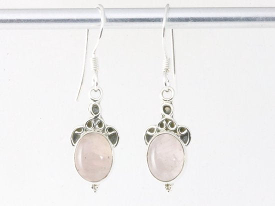 Fijne bewerkte zilveren oorbellen met rozenkwarts afbeelding 4