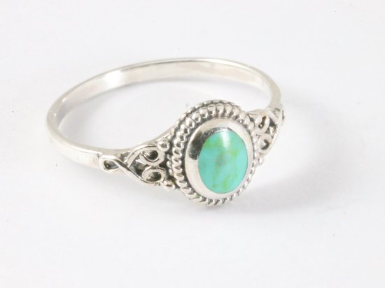 Fijne bewerkte zilveren ring met groene turkoois afbeelding 1