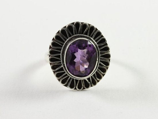 Bewerkte zilveren ring met amethist afbeelding 4