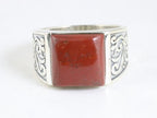 Zware bewerkte zilveren ring met rode jaspis afbeelding 4