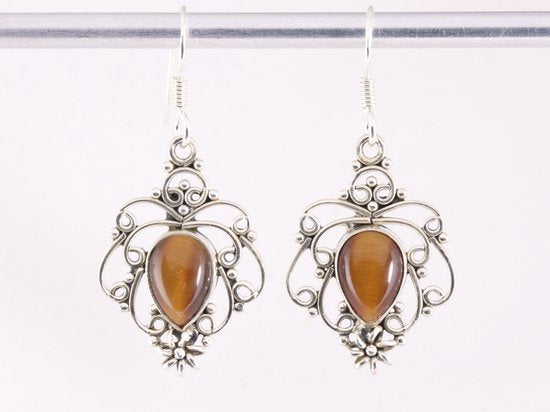 Opengewerkte zilveren oorbellen met tijgeroog afbeelding 4