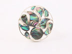 Ronde opengewerkte zilveren ring met abalone schelp afbeelding 4