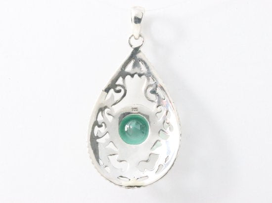 Opengewerkte zilveren hanger met groene toermalijn afbeelding 3