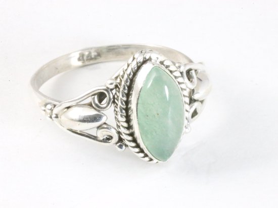 Fijne bewerkte zilveren ring met groene aventurijn afbeelding 1