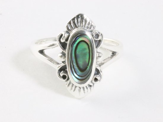 Bewerkte zilveren ring met abalone schelp afbeelding 4