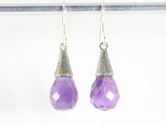 Bewerkte zilveren oorbellen met amethist afbeelding 3