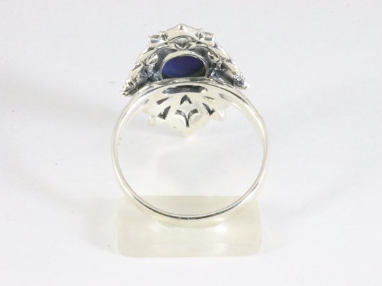 Opengewerkte zilveren ring met lapis lazuli en marcasiet afbeelding 3