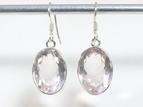 Grote ovale zilveren oorbellen met bergkristal afbeelding 1