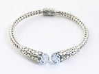Zware bewerkte zilveren klemarmband met aquamarijn afbeelding 1