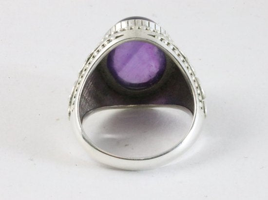 Zware bewerkte zilveren ring met amethist afbeelding 3