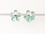 Bloemvormige zilveren oorstekers met groene turkoois afbeelding 3