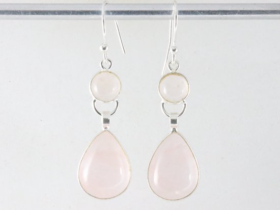 Lange zilveren oorbellen met rozenkwarts afbeelding 3
