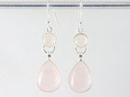 Lange zilveren oorbellen met rozenkwarts afbeelding 3