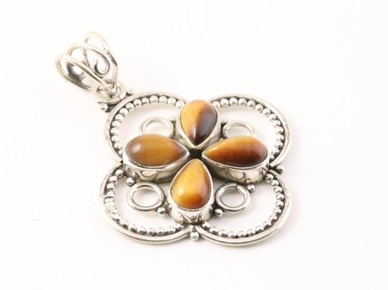 Opengewerkte zilveren hanger met tijgeroog afbeelding 2