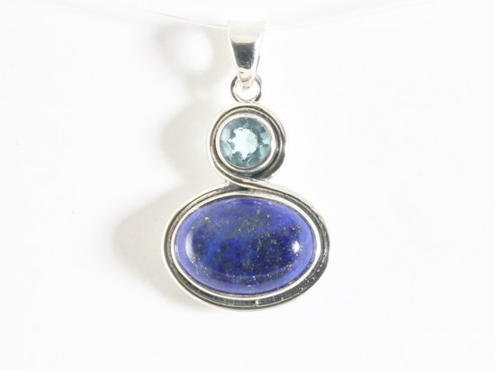 Zilveren hanger met lapis lazuli en blauwe topaas afbeelding 4