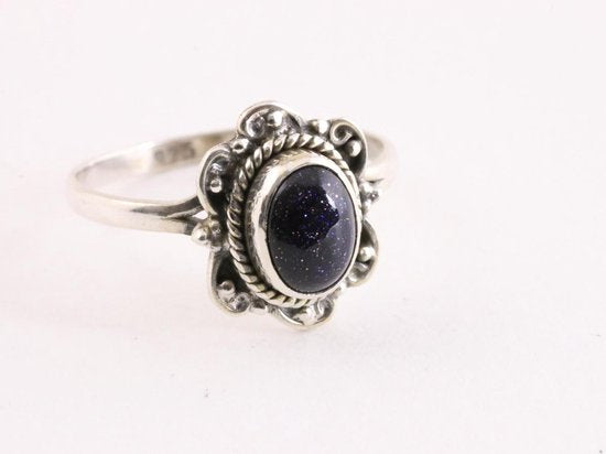 Fijne bewerkte zilveren ring met blauwe zonnesteen afbeelding 1