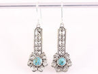 Lange opengewerkte zilveren oorbellen met blauwe koperturkoois afbeelding 4