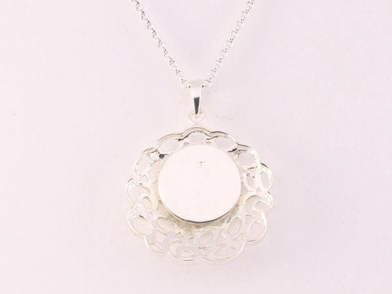 Grote opengewerkte zilveren hanger met abalone schelp aan ketting afbeelding 3