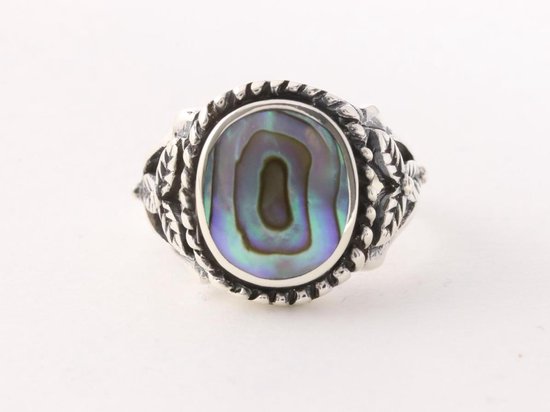 Bewerkte zilveren ring met abalone schelp afbeelding 4