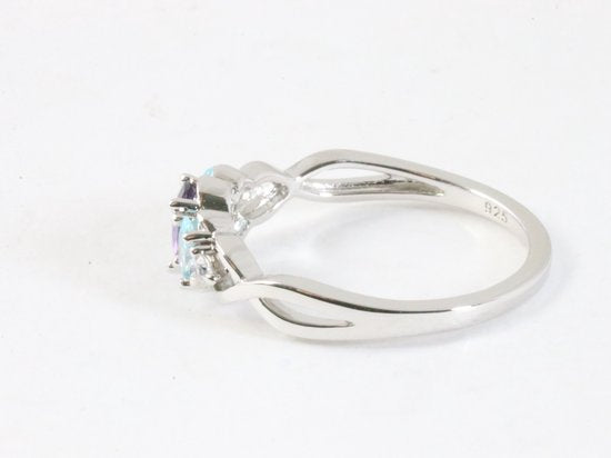Hoogglans zilveren ring met amethist, aquamarijn en witte topaas afbeelding 2