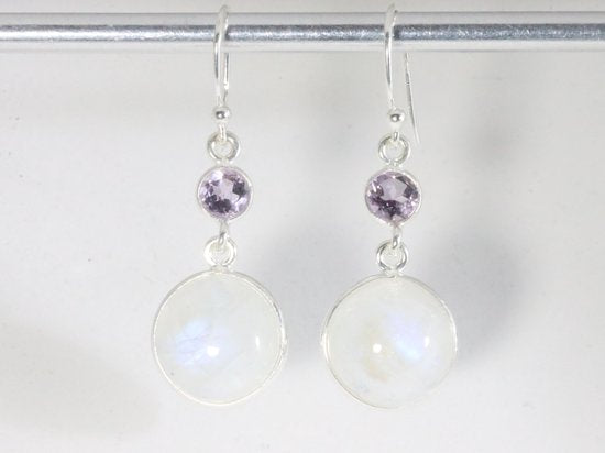 Zilveren oorbellen met regenboog maansteen en amethist afbeelding 4