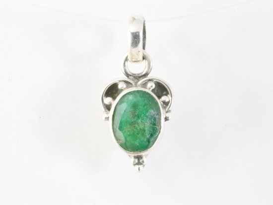Fijne bewerkte zilveren hanger met smaragd afbeelding 4