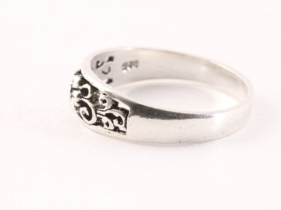Fijne opengewerkte zilveren ring met bloem afbeelding 2
